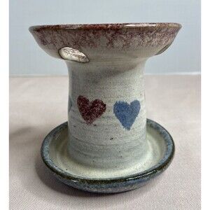 Art Pottery Stoneware Pottery Toothbrush Holder Drip Glaze with hearts